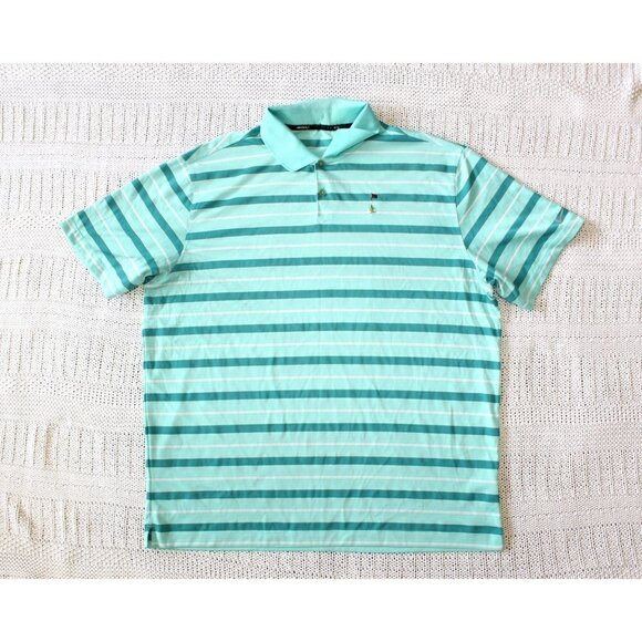 NIKE Polo Golf Men Blue Striped T Shirt Size 2XL Embroidered Logo Short Sleeves - Picture 1 of 11